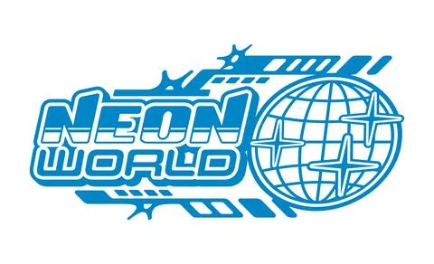 Neon world blue globe retro Y2K icon or badge Stock Illustration