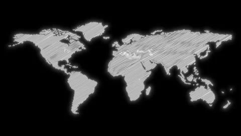 Neon world map animation with glowing outline Stock Footage 305902083