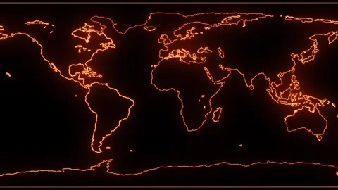 Neon world map animation glowing orange. Stock-Footage 332090170