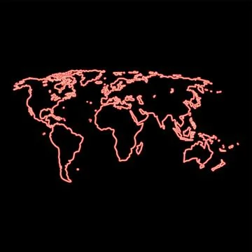 Neon world map red color vector illustration flat style image Stock Illustration