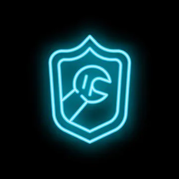 Neon wrench tool inside shield logo representing security and maintenance イラスト素材
