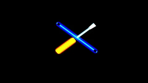 Neon X shape against black background with pulsing blue and yellow light Stock Footage 346532824