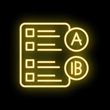 Neon yellow ab testing icon glowing on black background 스톡 일러스트