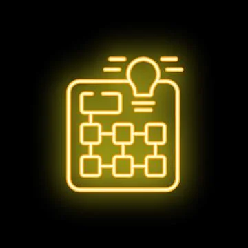 Neon yellow algorithm development icon with light bulb on black background イラスト素材