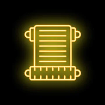 Neon yellow ancient scroll on black background Stock Illustration