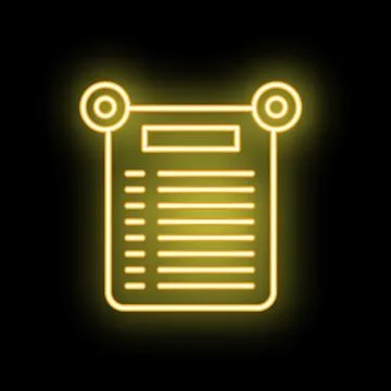 Neon yellow ancient scroll with empty lines on black background Stock Illustration