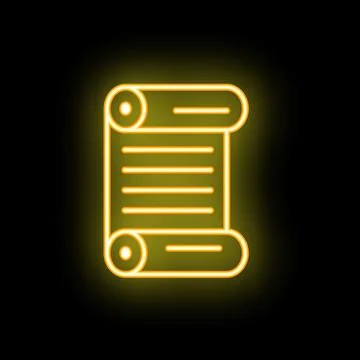 Neon yellow ancient scroll glowing on black background Stock Illustration