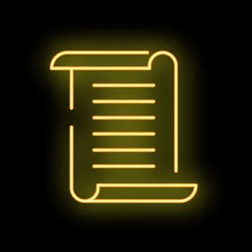 Neon yellow ancient scroll glowing on black background Stock Illustration