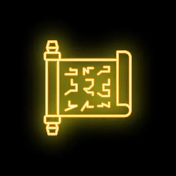 Neon yellow ancient scroll shining on black background Stock Illustration