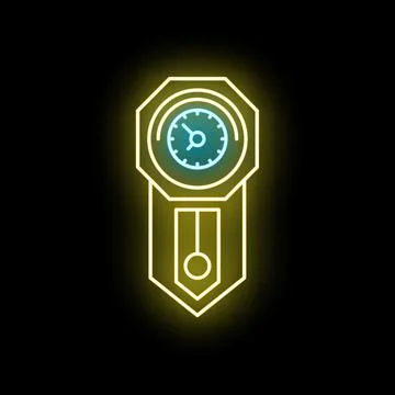 Neon yellow and blue pendulum clock glowing icon Stock Illustration