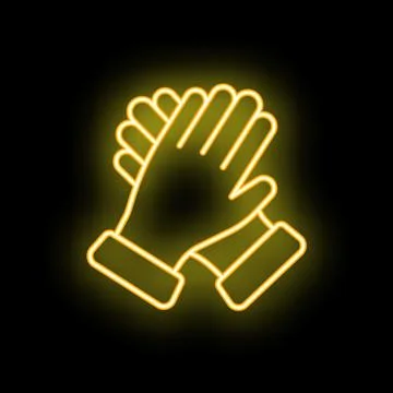 Neon yellow applause clapping hands icon glowing Stock Illustration