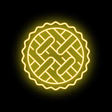 Neon yellow apple pie glowing on black background Stock Illustration