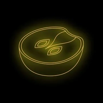 Neon yellow apple slice glowing on black background Stock Illustration