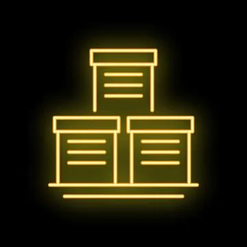 Neon yellow archive storage boxes on black background 库存插图