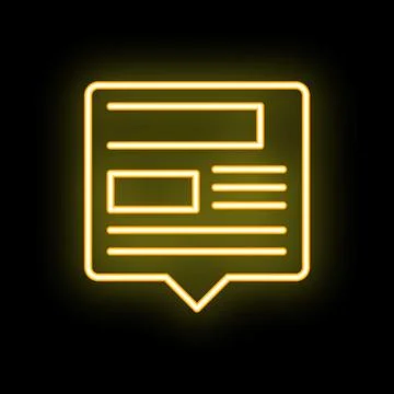 Neon yellow article icon glowing on black background Stock Illustration