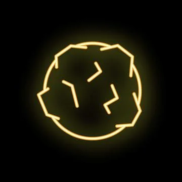 Neon yellow asteroid glowing on black background Stock Illustration