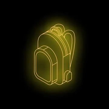 Neon yellow backpack glowing on black background Stock Illustration