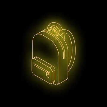 Neon yellow backpack glowing on black background Stock Illustration