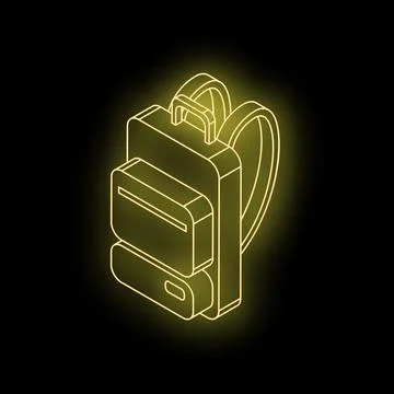 Neon yellow backpack shining in the dark representing education and travel Stock Illustration