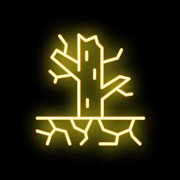 Neon yellow bare tree growing from cracked ground icon Illustrazione stock