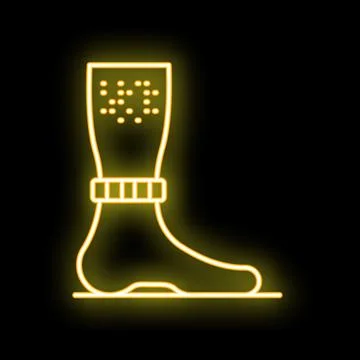 Neon yellow bionic prosthetic leg icon glowing on black background イラスト素材