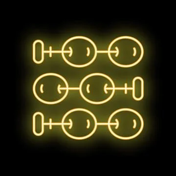 Neon yellow blockchain technology icon glowing on black background Stock Illustration