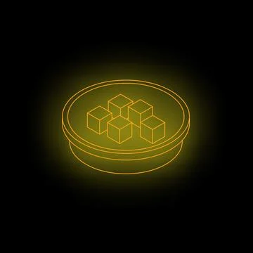 Neon yellow blockchain technology round button icon Stock Illustration