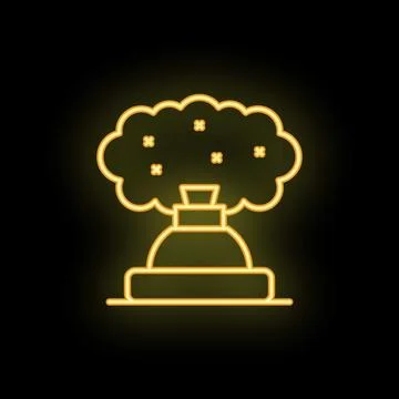 Neon yellow bomb exploding with smoke cloud icon 스톡 일러스트