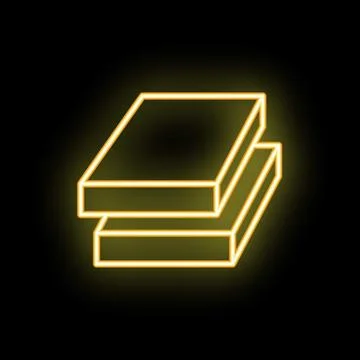 Neon yellow books stack glowing on black background Stock Illustration