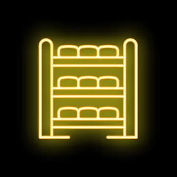 Neon yellow bread shelf icon on black background Stockillustratie