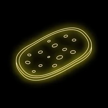 Neon yellow bread slice glowing on black background Illustrazione stock