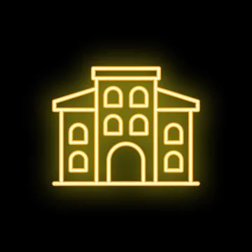 Neon yellow building facade glowing on black background Ilustración de archivo