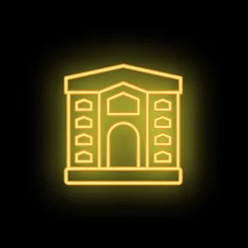Neon yellow building facade glowing on black background Ilustración de archivo