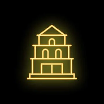 Neon yellow building facade glowing on dark background Ilustración de archivo