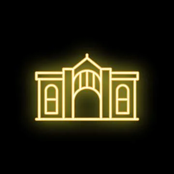 Neon yellow building facade with large central archway Ilustración de archivo