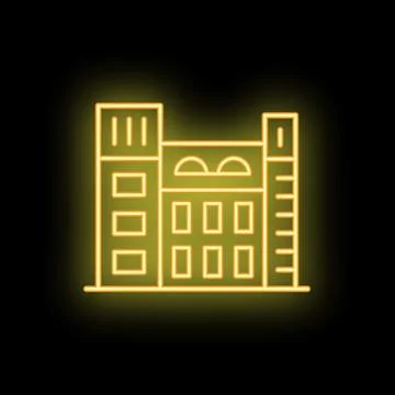 Neon yellow building facade shining on black background Ilustración de archivo