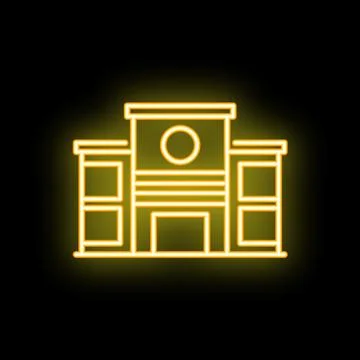 Neon yellow building facade shining on black background Ilustración de archivo