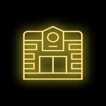 Neon yellow building facade shining on black background Ilustración de archivo