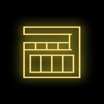 Neon yellow building facade shining on black background Ilustración de archivo