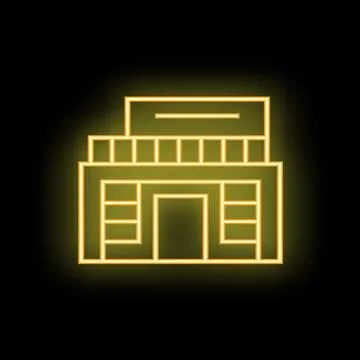 Neon yellow building facade shining on black background Ilustración de archivo