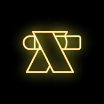 Neon yellow camping folding stool icon glowing on black background Stock Illustration