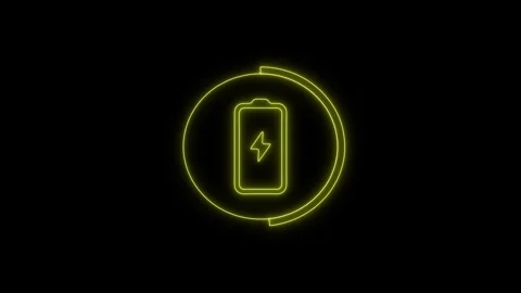 Neon yellow charging battery icon with glowing circular loading ring animat.. Stock Footage 345549896
