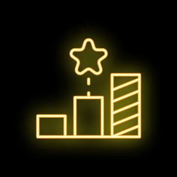 Neon yellow chart showing increasing performance with star on top Stock Illustration