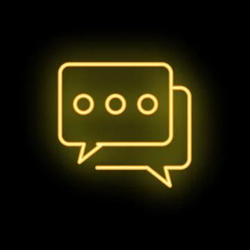 Neon yellow chat bubble with ellipsis displaying on black background Illustrazione stock