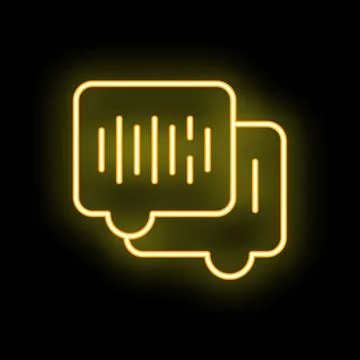 Neon yellow chat bubble icon on black background representing communication Stock Illustration