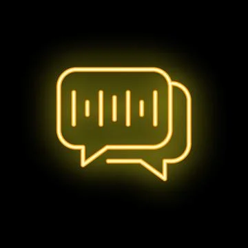 Neon yellow chat bubble icon glowing on black background Stock Illustration