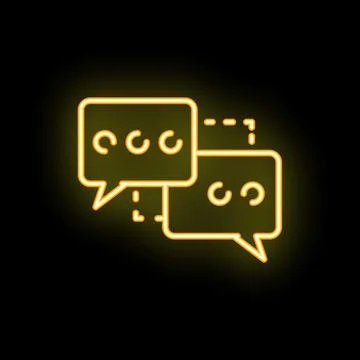 Neon yellow chat bubbles exchanging messages on black background Stock Illustration