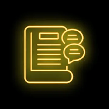 Neon yellow chatting about document icon on black background Stock Illustration
