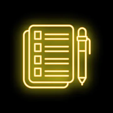 Neon yellow checklist icon representing completing tasks Stock Illustration