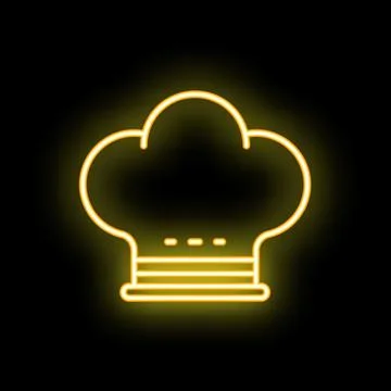 Neon yellow chef hat glowing on black background Stock Illustration